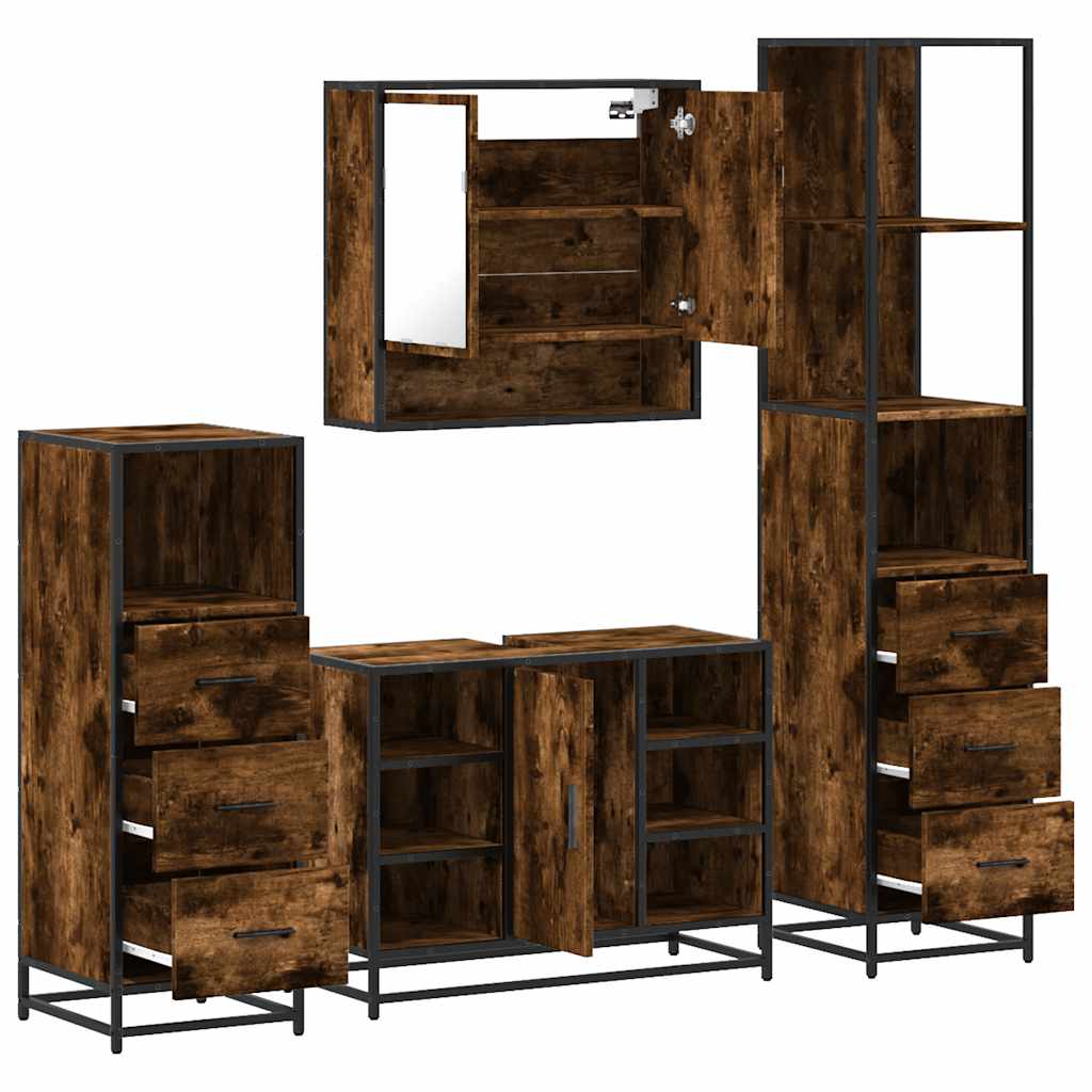 4 Piece Bathroom Furniture Set Smoked Oak Engineered Wood